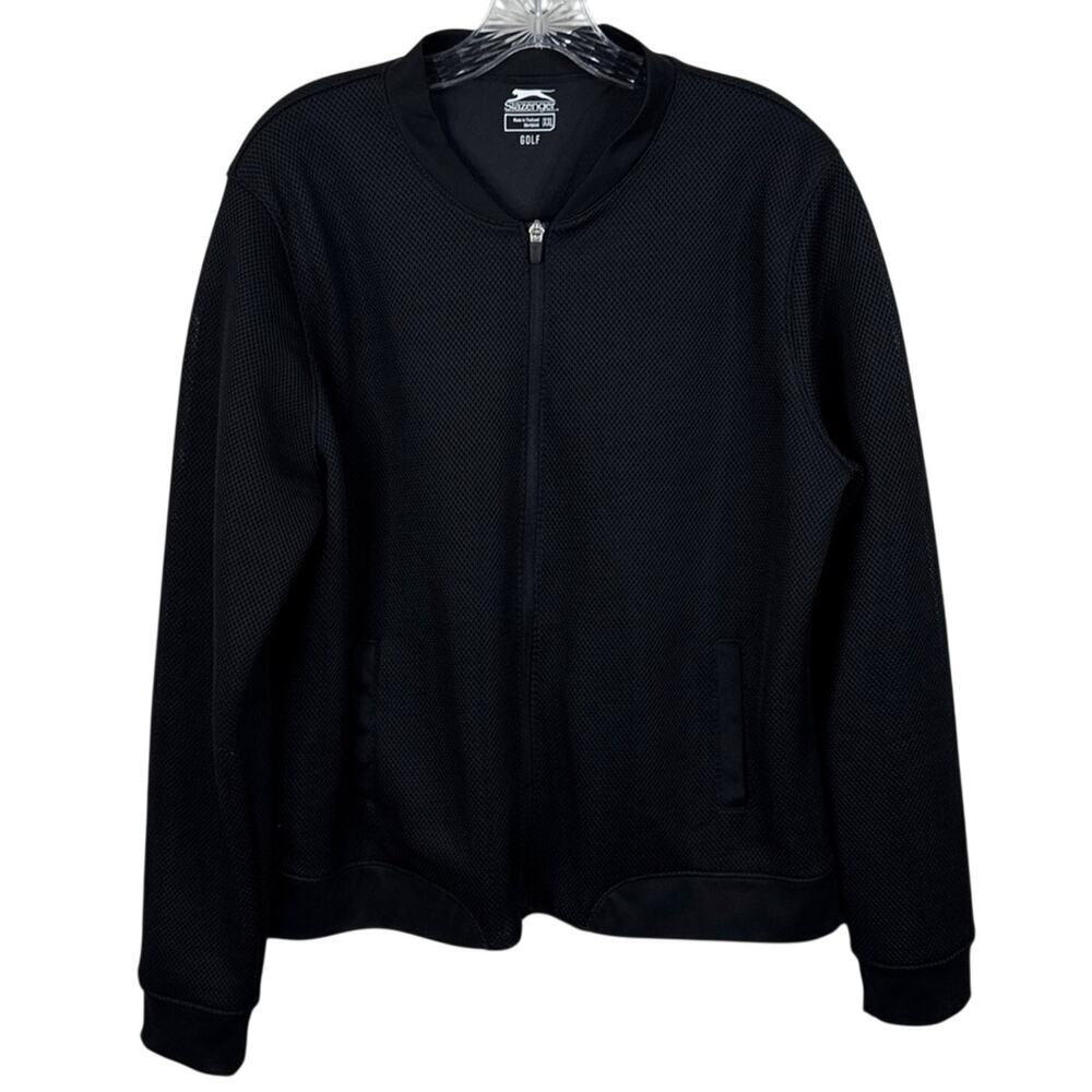 Slazenger Golf Jacket Mens XXL Black Perforated Windbreaker Full Zip Lightweight